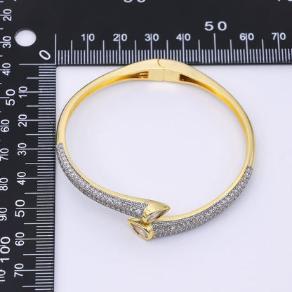 24K Gold Filled Teardrop CZ Micro Paved Wrap Bangle Bracelet | WA-1463