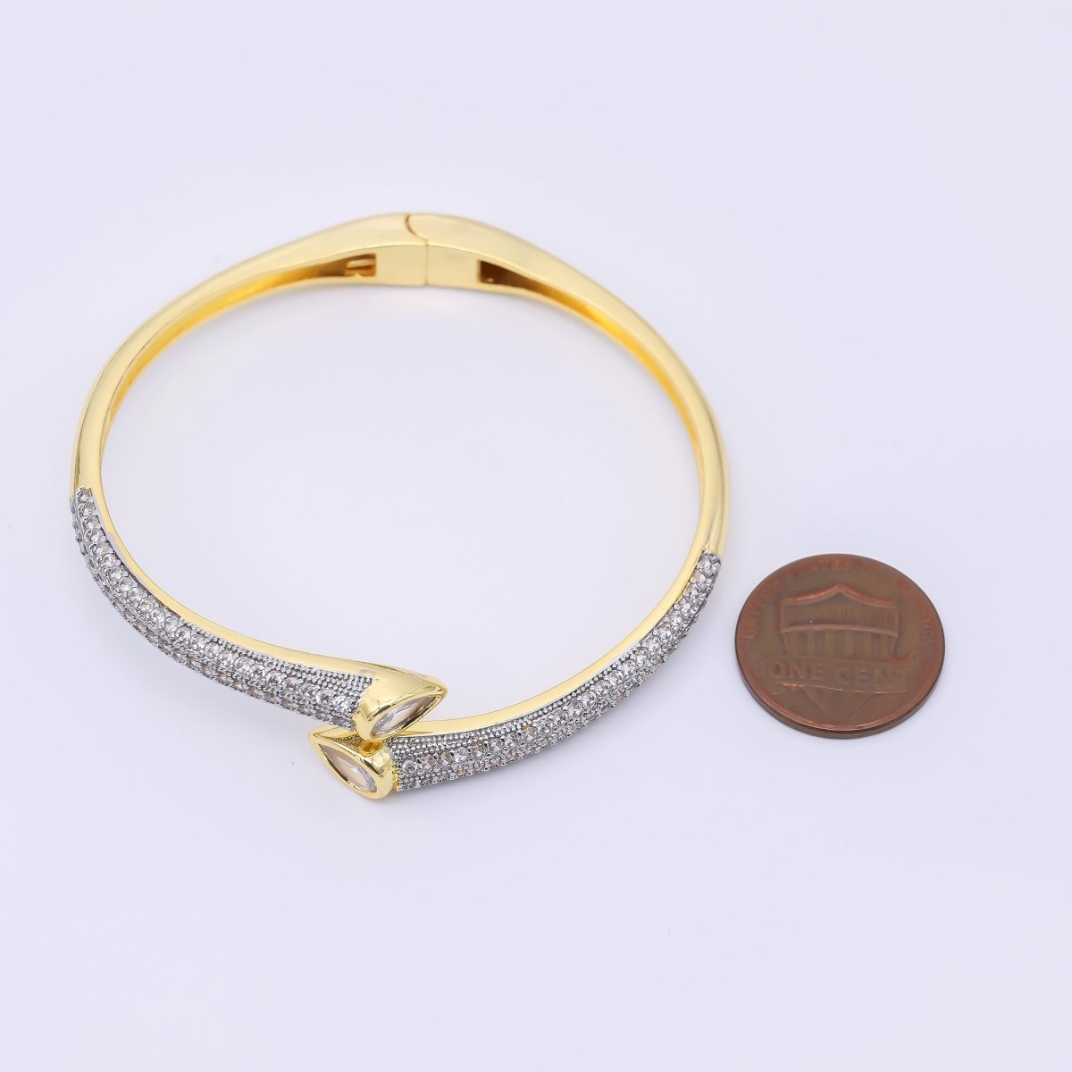 24K Gold Filled Teardrop CZ Micro Paved Wrap Bangle Bracelet | WA-1463