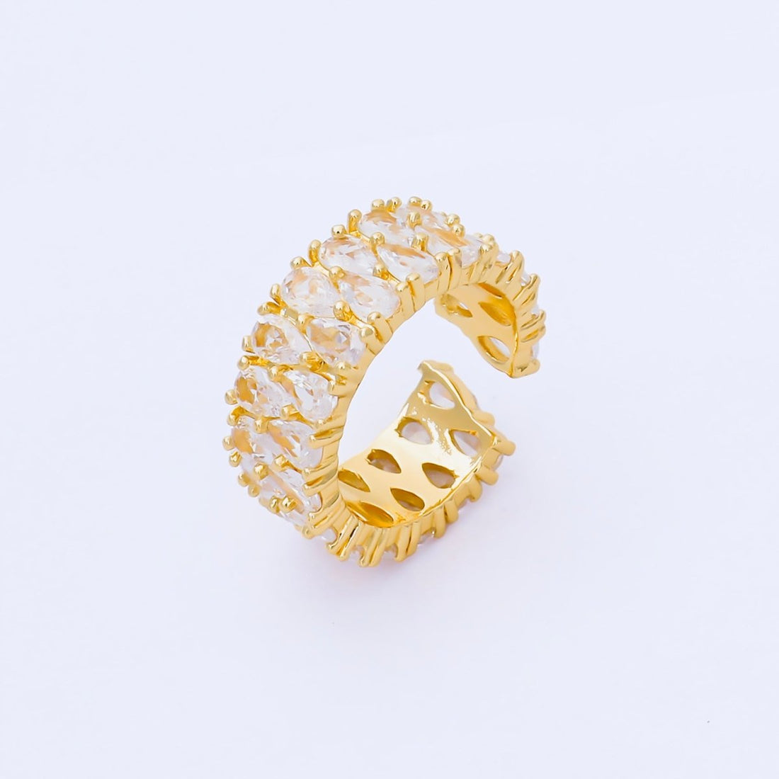 24K Gold Filled Teardrop Double CZ Cluster Tennis Band Adjustable Ring | O1666