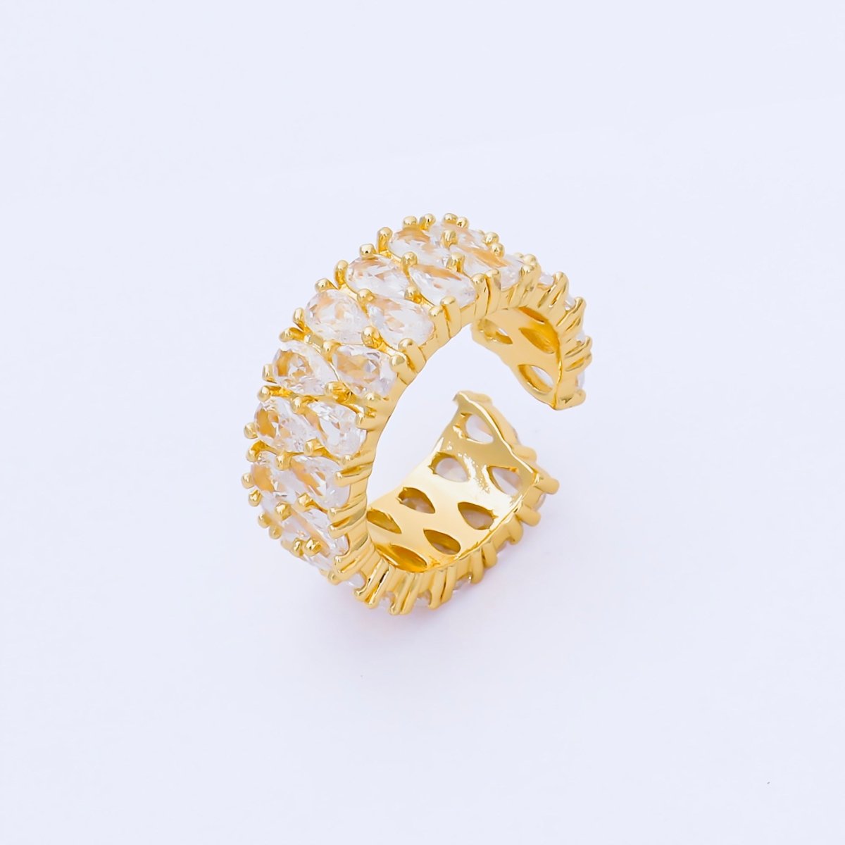24K Gold Filled Teardrop Double CZ Cluster Tennis Band Adjustable Ring | O1666