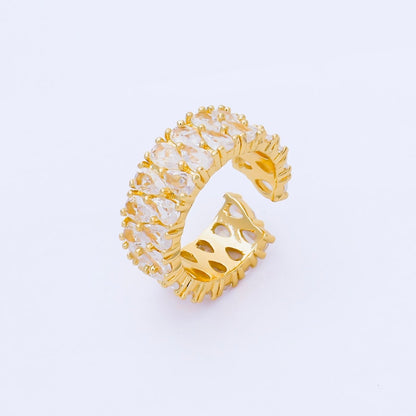 24K Gold Filled Teardrop Double CZ Cluster Tennis Band Adjustable Ring | O1666