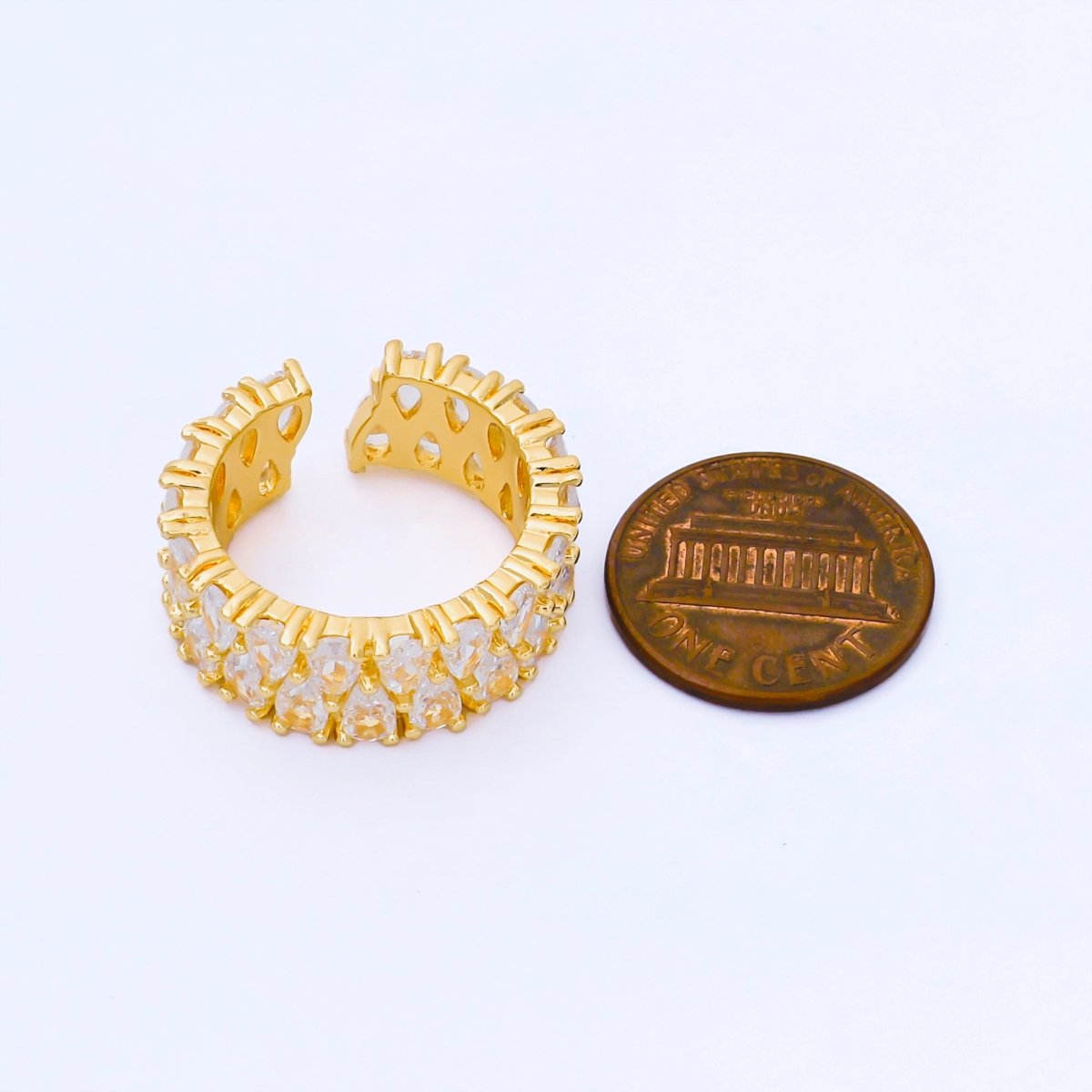 24K Gold Filled Teardrop Double CZ Cluster Tennis Band Adjustable Ring | O1666