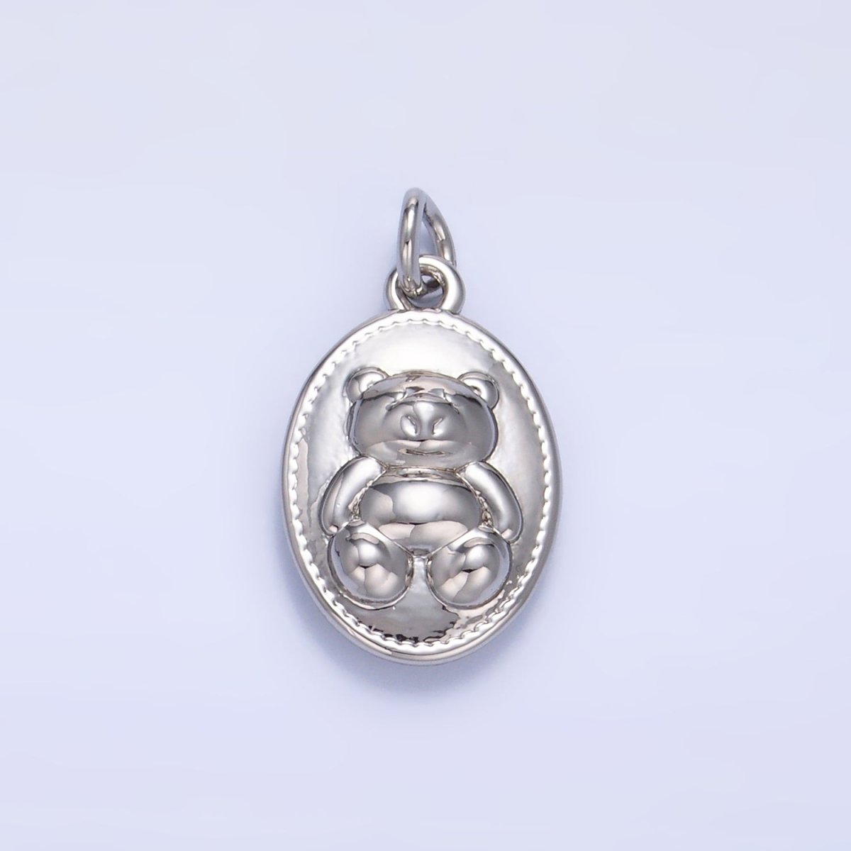 24K Gold Filled Teddy Bear Oval Charm in Gold &amp; Silver | W217