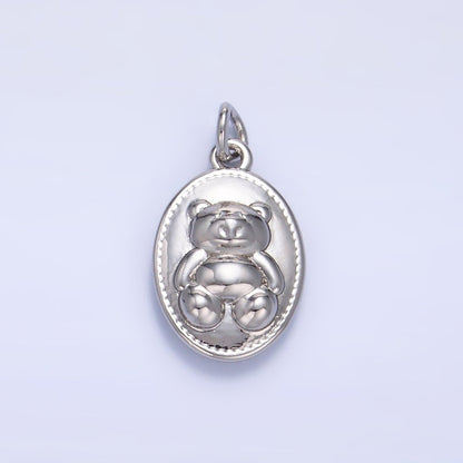 24K Gold Filled Teddy Bear Oval Charm in Gold &amp; Silver | W217