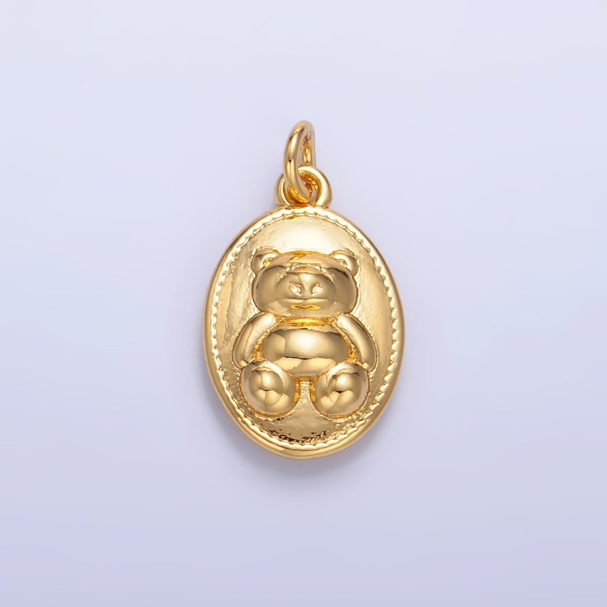 24K Gold Filled Teddy Bear Oval Charm in Gold &amp; Silver | W217