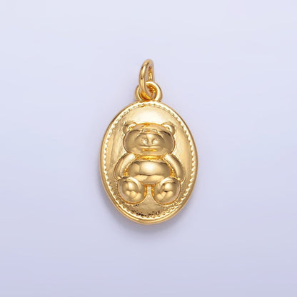 24K Gold Filled Teddy Bear Oval Charm in Gold &amp; Silver | W217