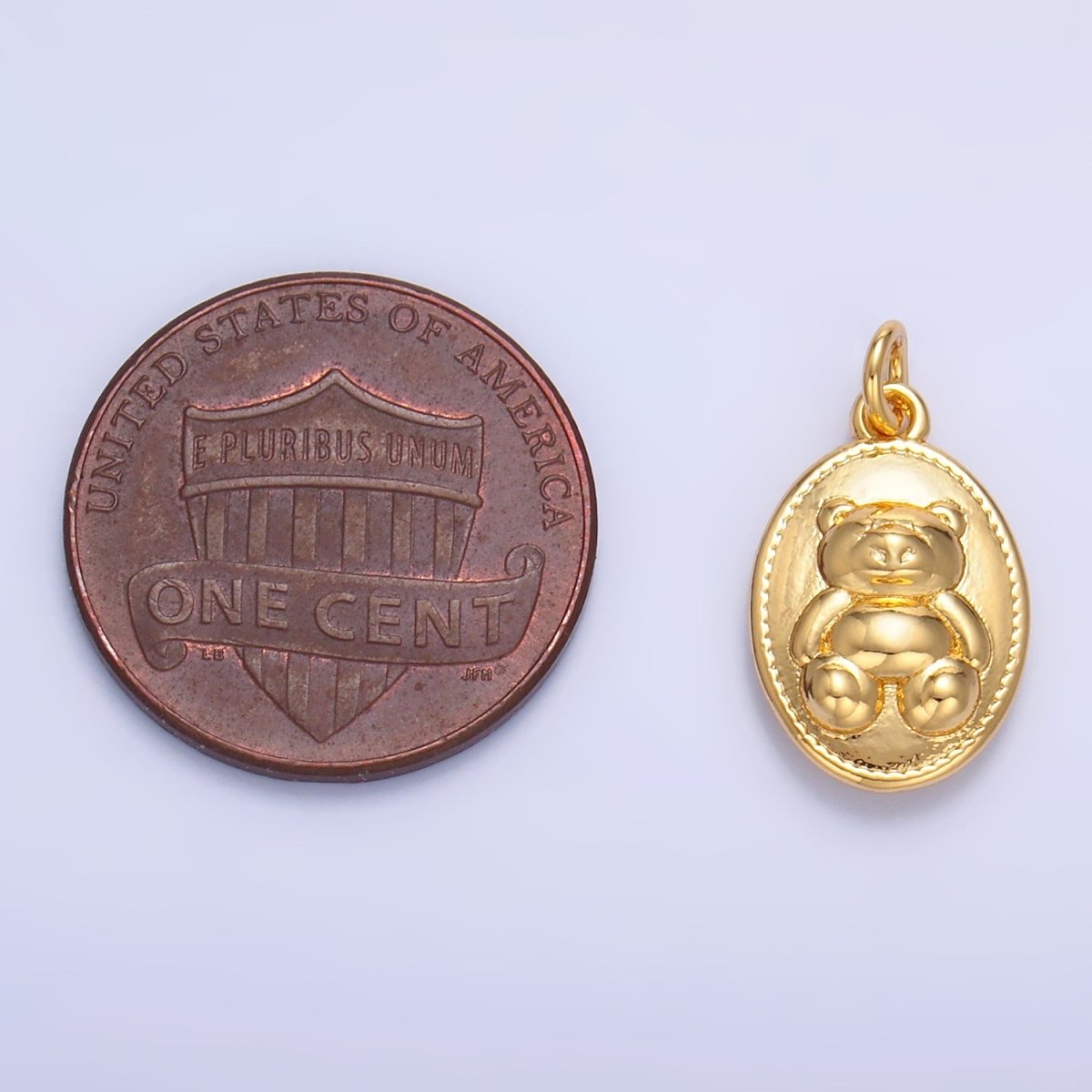 24K Gold Filled Teddy Bear Oval Charm in Gold &amp; Silver | W217
