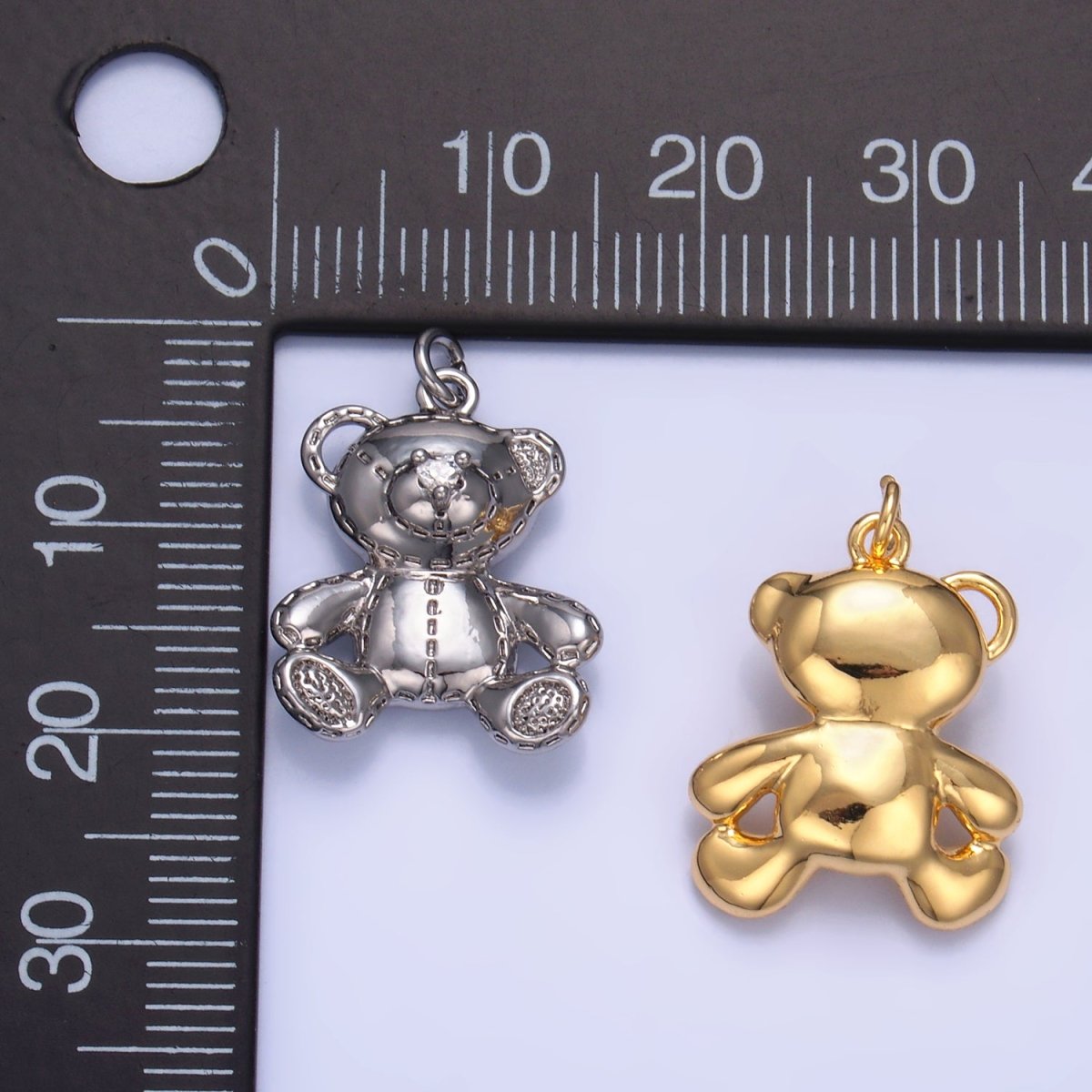 24K Gold Filled 19mm Teddy Bear Plush Doll Toy Animal Charm in Gold &amp; Silver | W364