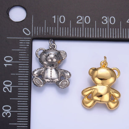 24K Gold Filled 19mm Teddy Bear Plush Doll Toy Animal Charm in Gold &amp; Silver | W364