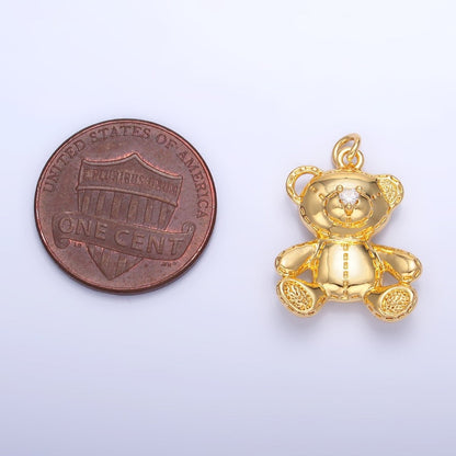 24K Gold Filled 19mm Teddy Bear Plush Doll Toy Animal Charm in Gold &amp; Silver | W364