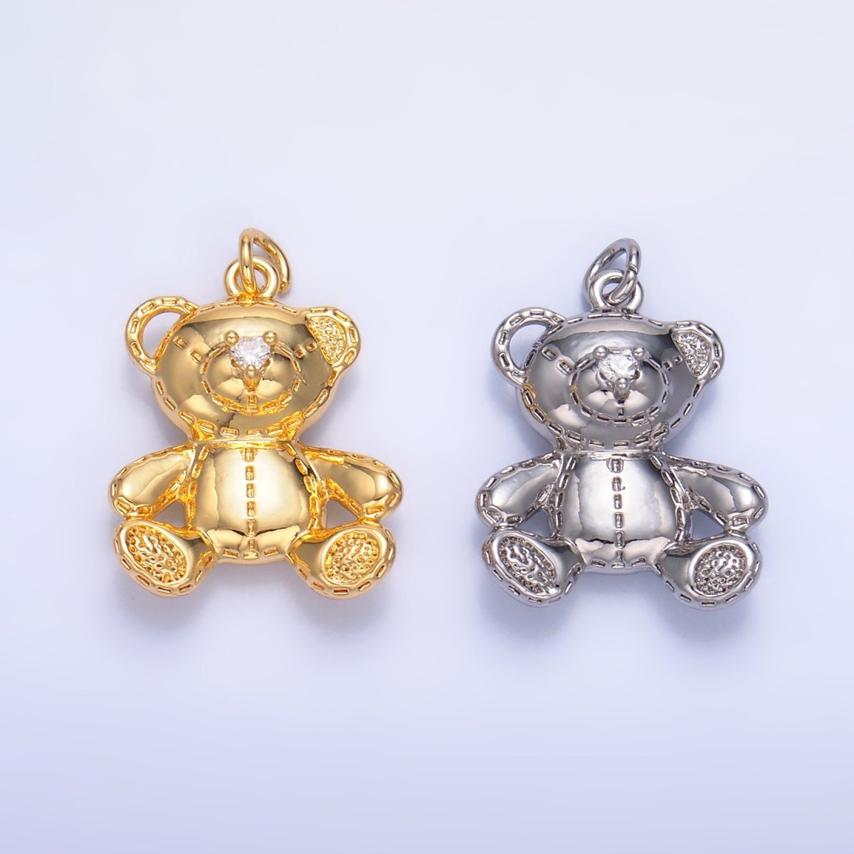 24K Gold Filled 19mm Teddy Bear Plush Doll Toy Animal Charm in Gold &amp; Silver | W364