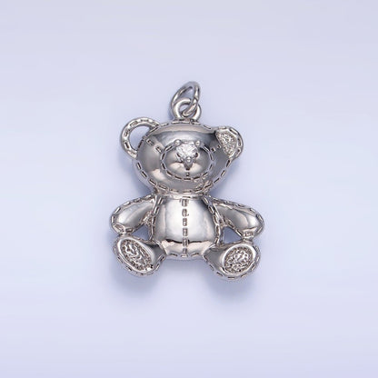 24K Gold Filled 19mm Teddy Bear Plush Doll Toy Animal Charm in Gold &amp; Silver | W364