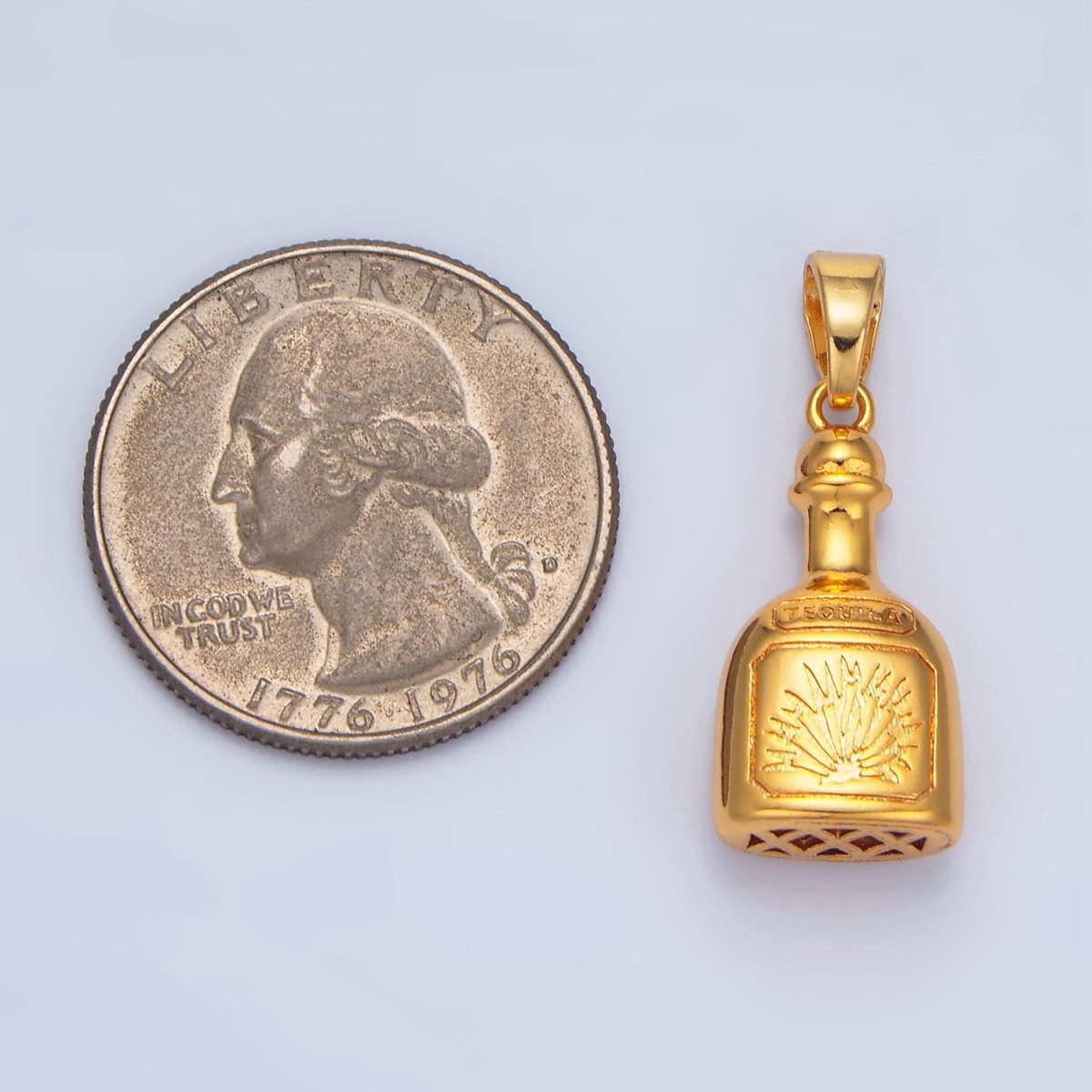 24K Gold Filled 11.5mm Tequila Bottle Drink Pendant in Gold &amp; Silver | I858