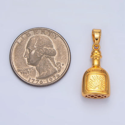 24K Gold Filled 11.5mm Tequila Bottle Drink Pendant in Gold &amp; Silver | I858