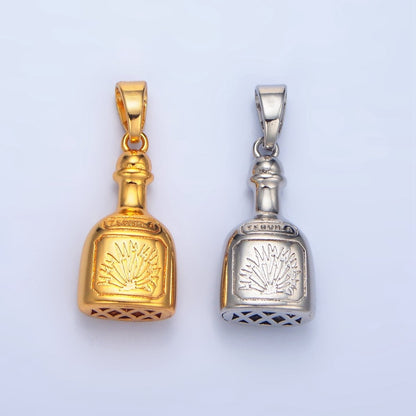 24K Gold Filled 11.5mm Tequila Bottle Drink Pendant in Gold &amp; Silver | I858