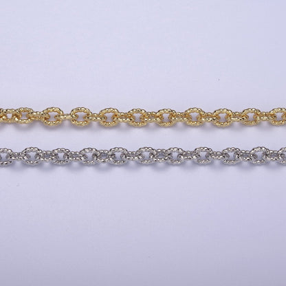 24K Gold Filled Textured Cable Chain, 6.5X5mm Unfinished Unique Chain in Gold &amp; Silver For Jewelry Making | ROLL-668, ROLL-669 Clearance Pricing