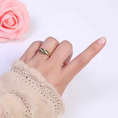 24K Gold Filled Textured Croissant Adjustable Ring, Minimalist Everyday Dome Golden Ring S-326