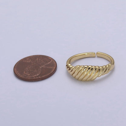 24K Gold Filled Textured Croissant Adjustable Ring, Minimalist Everyday Dome Golden Ring S-326