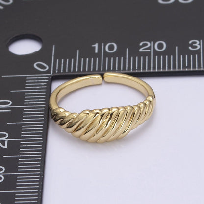 24K Gold Filled Textured Croissant Adjustable Ring, Minimalist Everyday Dome Golden Ring S-326