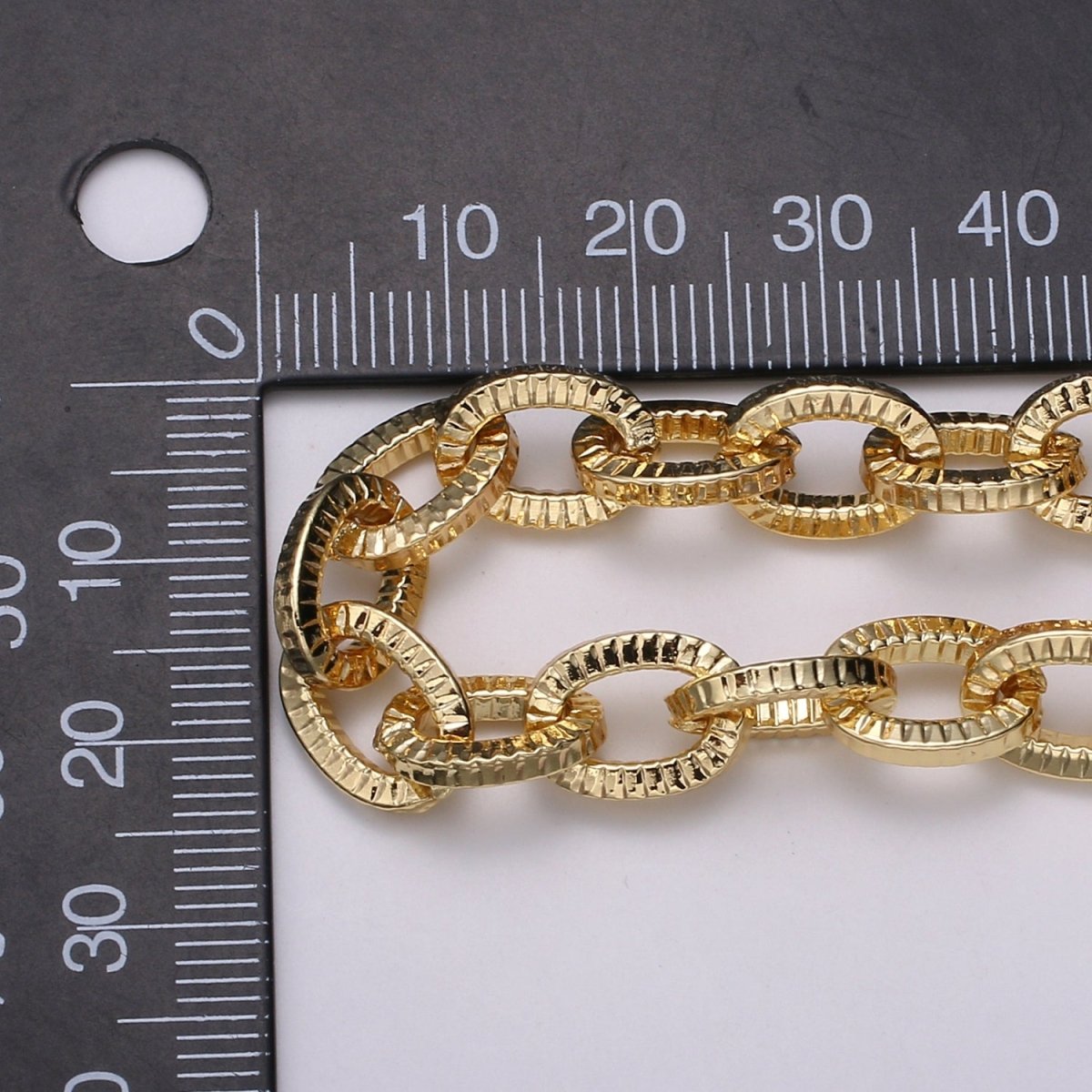 24K Gold Plated Textured Oval Gold ROLO CABLE Chain by the yard of Thick Cable chain 2mm thickness | ROLL-462 Clearance Pricing