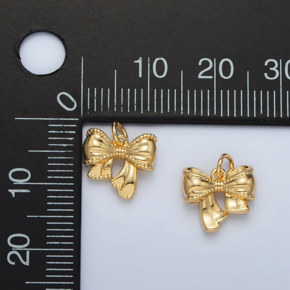 24K Gold Filled 10.5mm Textured Ribbon Bow Charm in Gold &amp; Silver | AC144