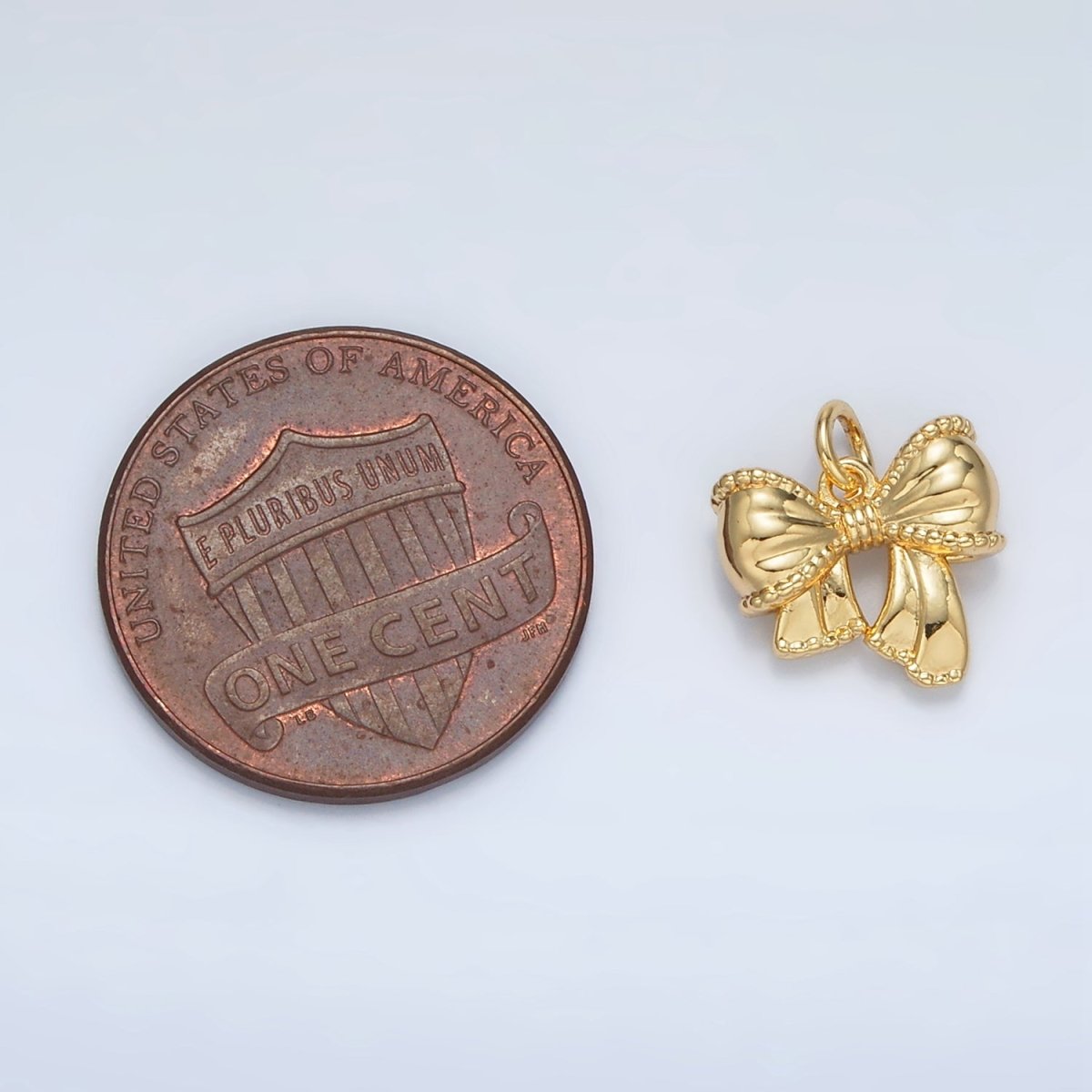 24K Gold Filled 10.5mm Textured Ribbon Bow Charm in Gold &amp; Silver | AC144
