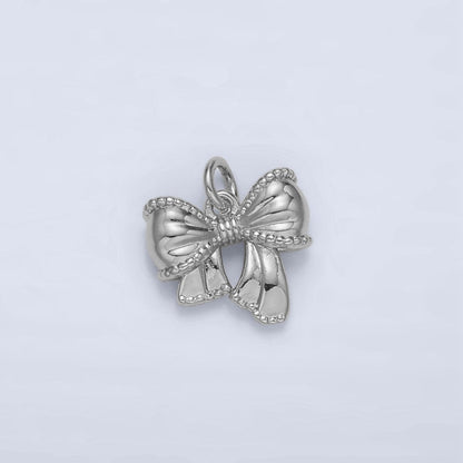 24K Gold Filled 10.5mm Textured Ribbon Bow Charm in Gold &amp; Silver | AC144
