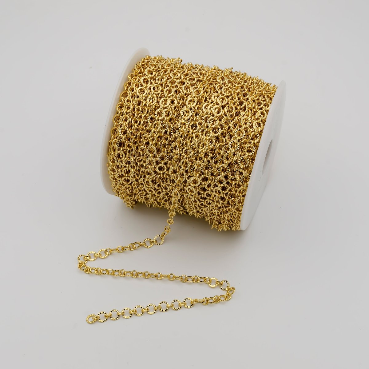 24K Gold Filled Textured Rolo Chain in Gold &amp; Silver, 6mm Rolo Chain For Jewelry Making | ROLL-642, ROLL-643 Clearance Pricing