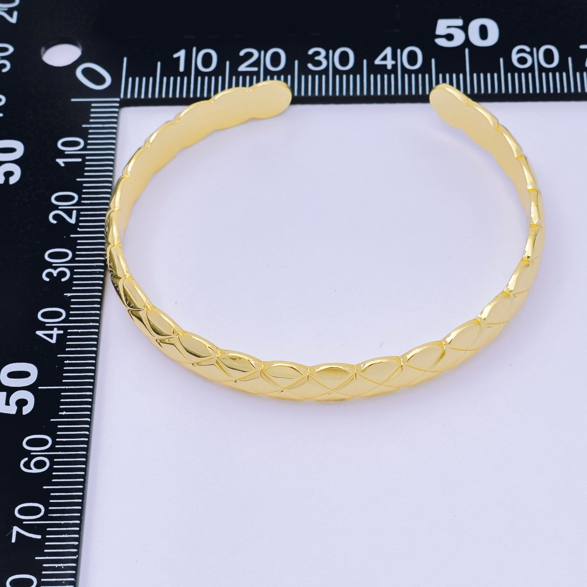 24K Gold Filled Textured Wave Bangle Bracelet | WA-3405