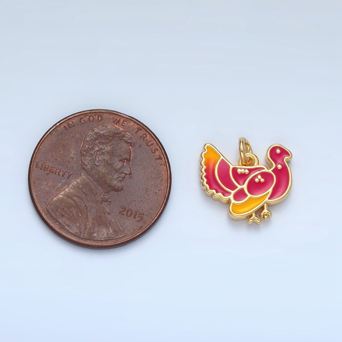 24K Gold Filled 11mm Thanksgiving Turkey Bird Charm in Gold &amp; Silver | N460