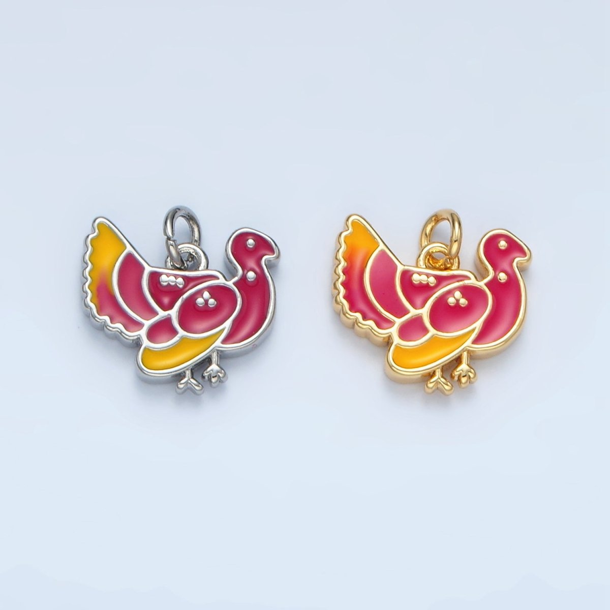 24K Gold Filled 11mm Thanksgiving Turkey Bird Charm in Gold &amp; Silver | N460
