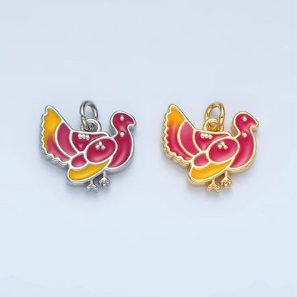 24K Gold Filled 11mm Thanksgiving Turkey Bird Charm in Gold &amp; Silver | N460