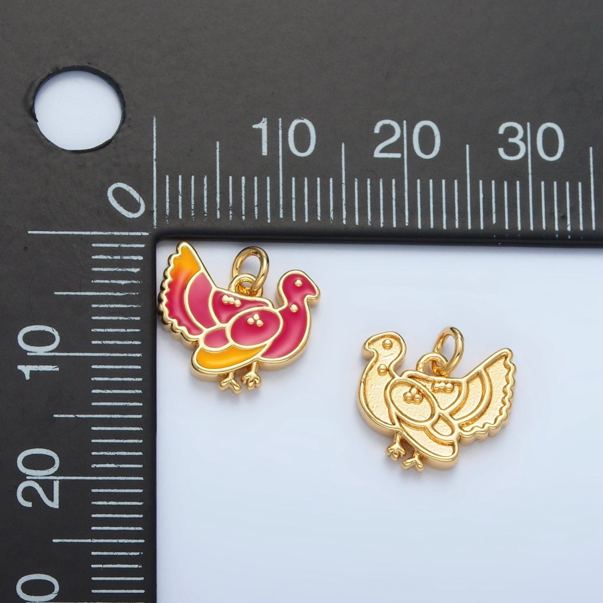 24K Gold Filled 11mm Thanksgiving Turkey Bird Charm in Gold &amp; Silver | N460