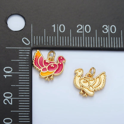 24K Gold Filled 11mm Thanksgiving Turkey Bird Charm in Gold &amp; Silver | N460