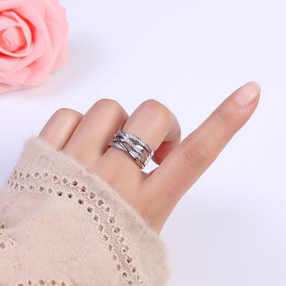 24K Gold Filled Three Layers Micro Pave Cubic Zirconia CZ Adjustable Ring in Gold &amp; Silver, Thick Statement Ring S-350 S-351