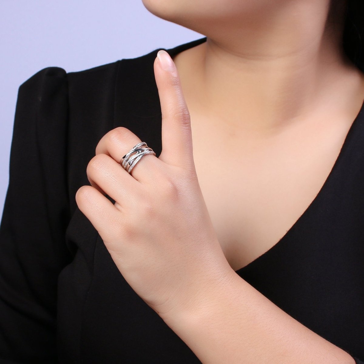 24K Gold Filled Three Layers Micro Pave Cubic Zirconia CZ Adjustable Ring in Gold &amp; Silver, Thick Statement Ring S-350 S-351
