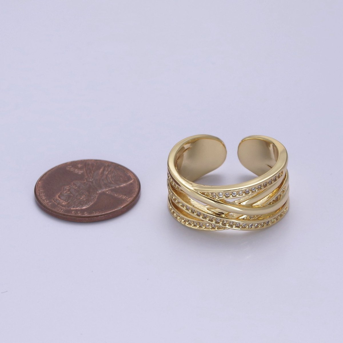 24K Gold Filled Three Layers Micro Pave Cubic Zirconia CZ Adjustable Ring in Gold &amp; Silver, Thick Statement Ring S-350 S-351