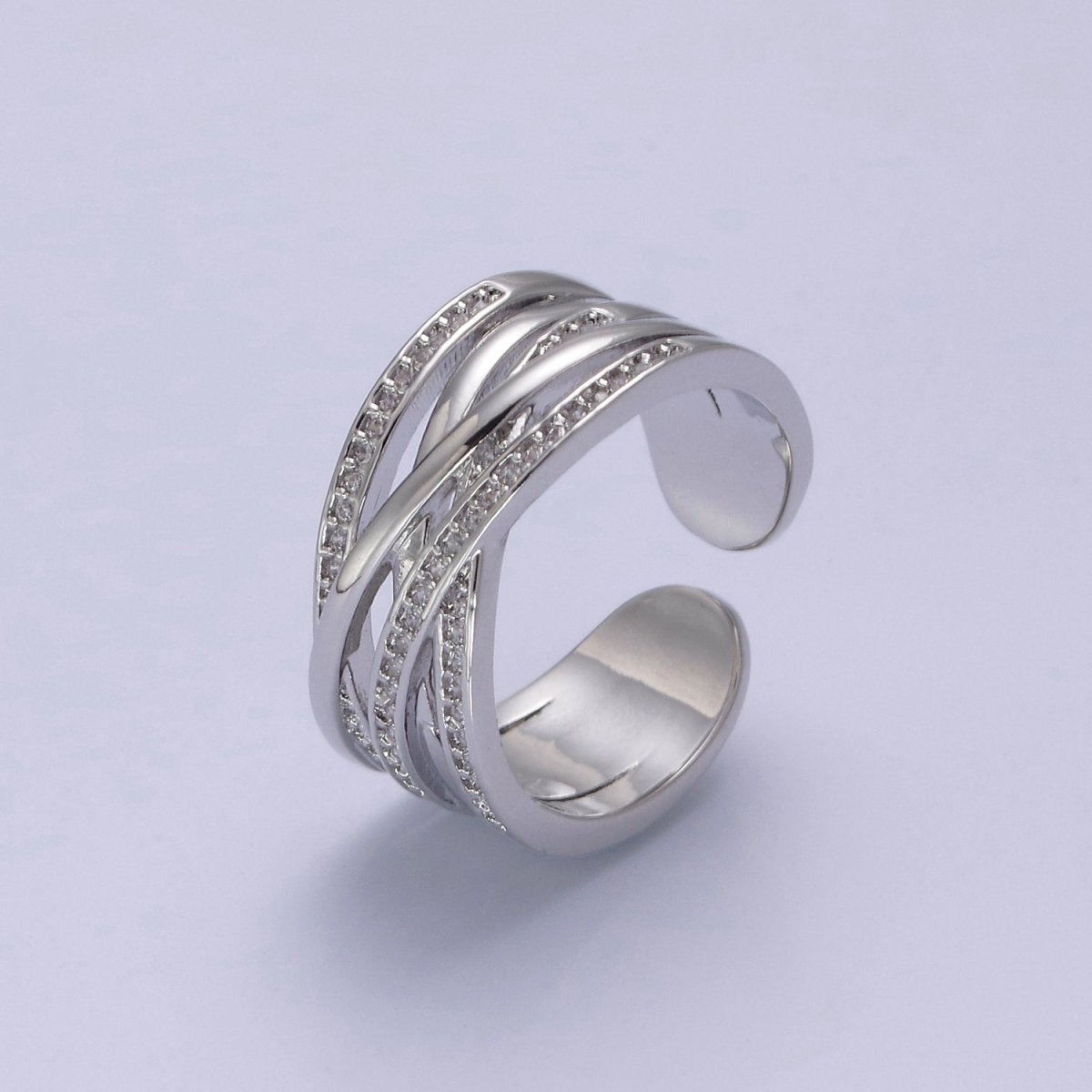 24K Gold Filled Three Layers Micro Pave Cubic Zirconia CZ Adjustable Ring in Gold &amp; Silver, Thick Statement Ring S-350 S-351