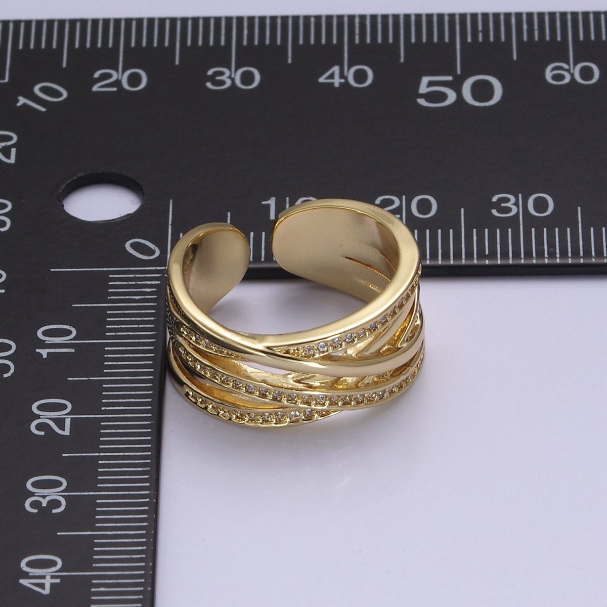 24K Gold Filled Three Layers Micro Pave Cubic Zirconia CZ Adjustable Ring in Gold &amp; Silver, Thick Statement Ring S-350 S-351