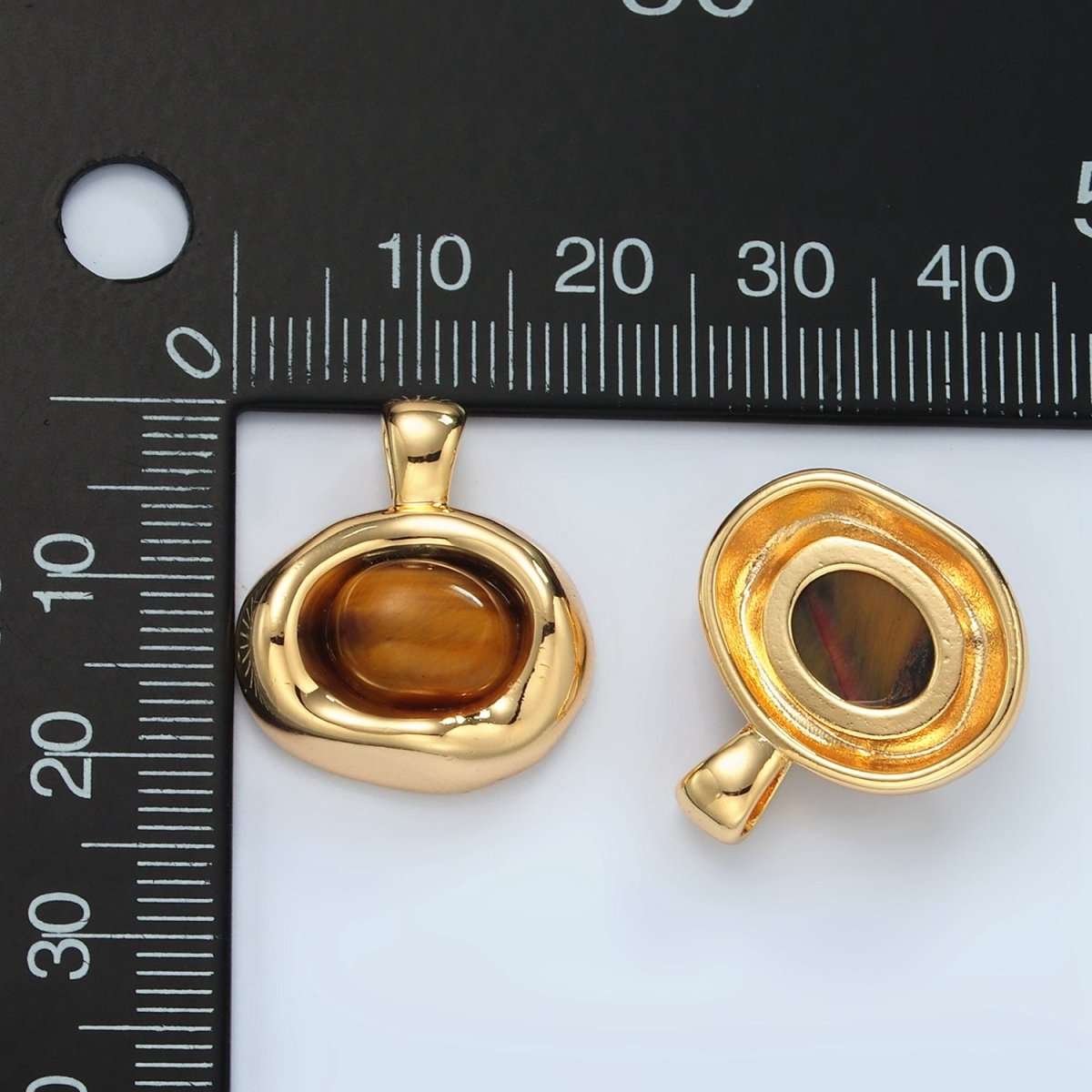 24K Gold Filled Tiger Eye Cabochon Gemstone Oval Molten Bezel Pendant | H876