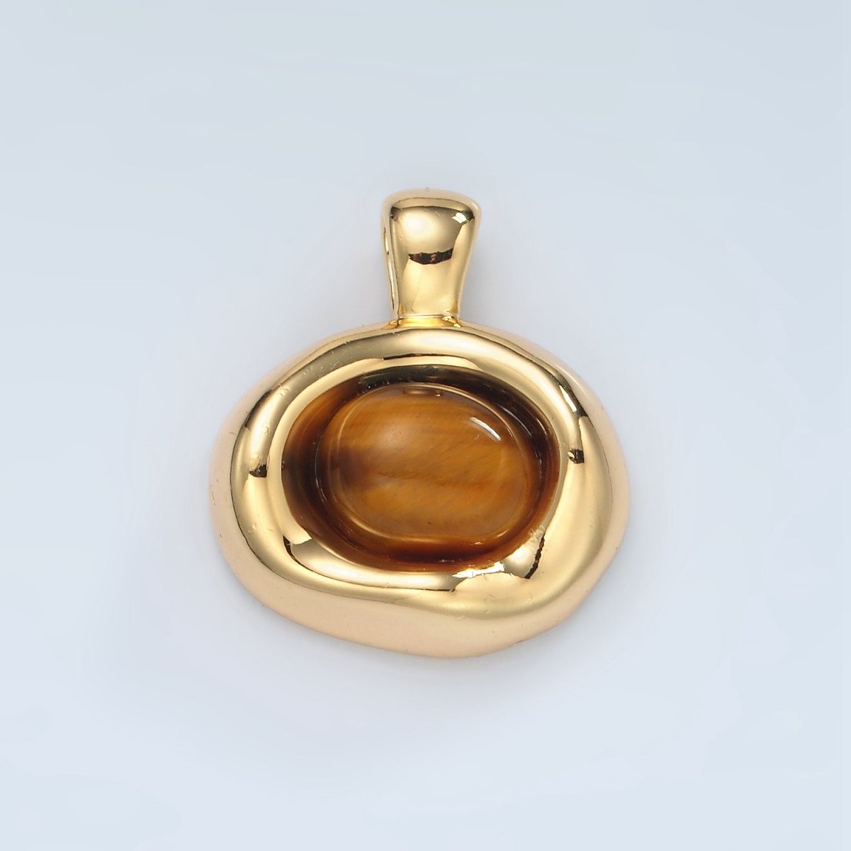 24K Gold Filled Tiger Eye Cabochon Gemstone Oval Molten Bezel Pendant | H876