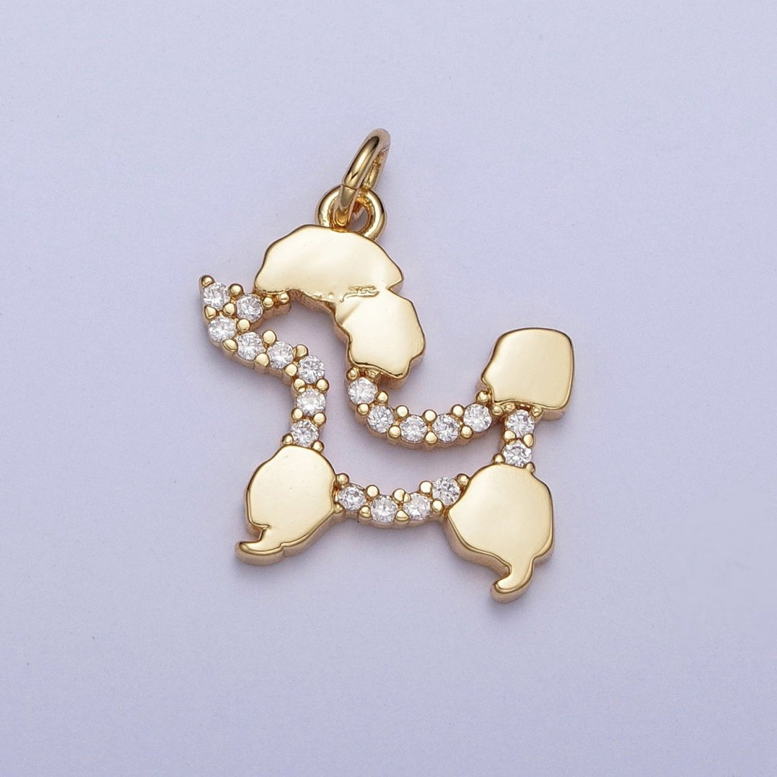 24K Gold Filled Tiny Poodle Dog Micro Paved Cubic Zirconia Outline Charm For Jewelry Making AG-134