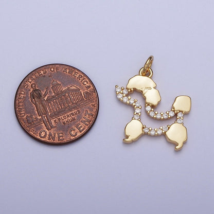 24K Gold Filled Tiny Poodle Dog Micro Paved Cubic Zirconia Outline Charm For Jewelry Making AG-134