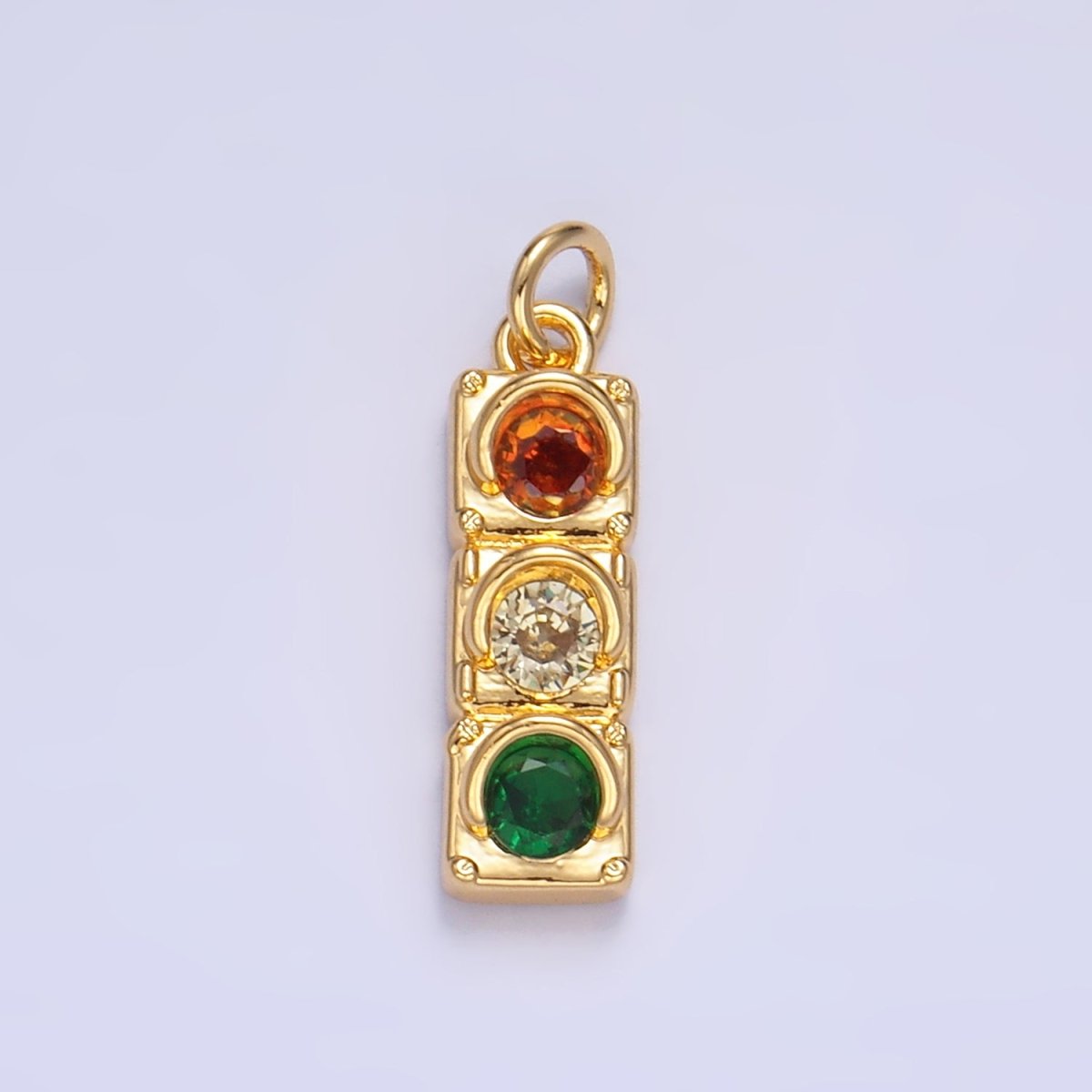 24K Gold Filled Traffic Light CZ Multidimensional 3D Charm | W246
