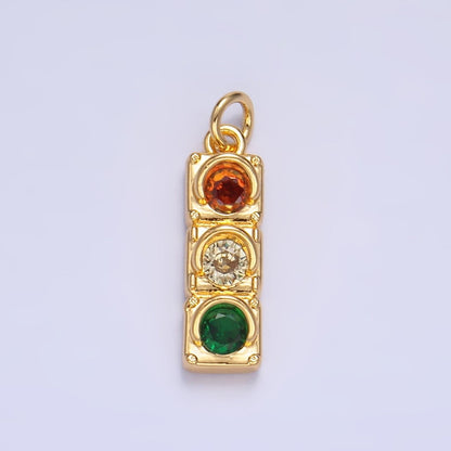 24K Gold Filled Traffic Light CZ Multidimensional 3D Charm | W246