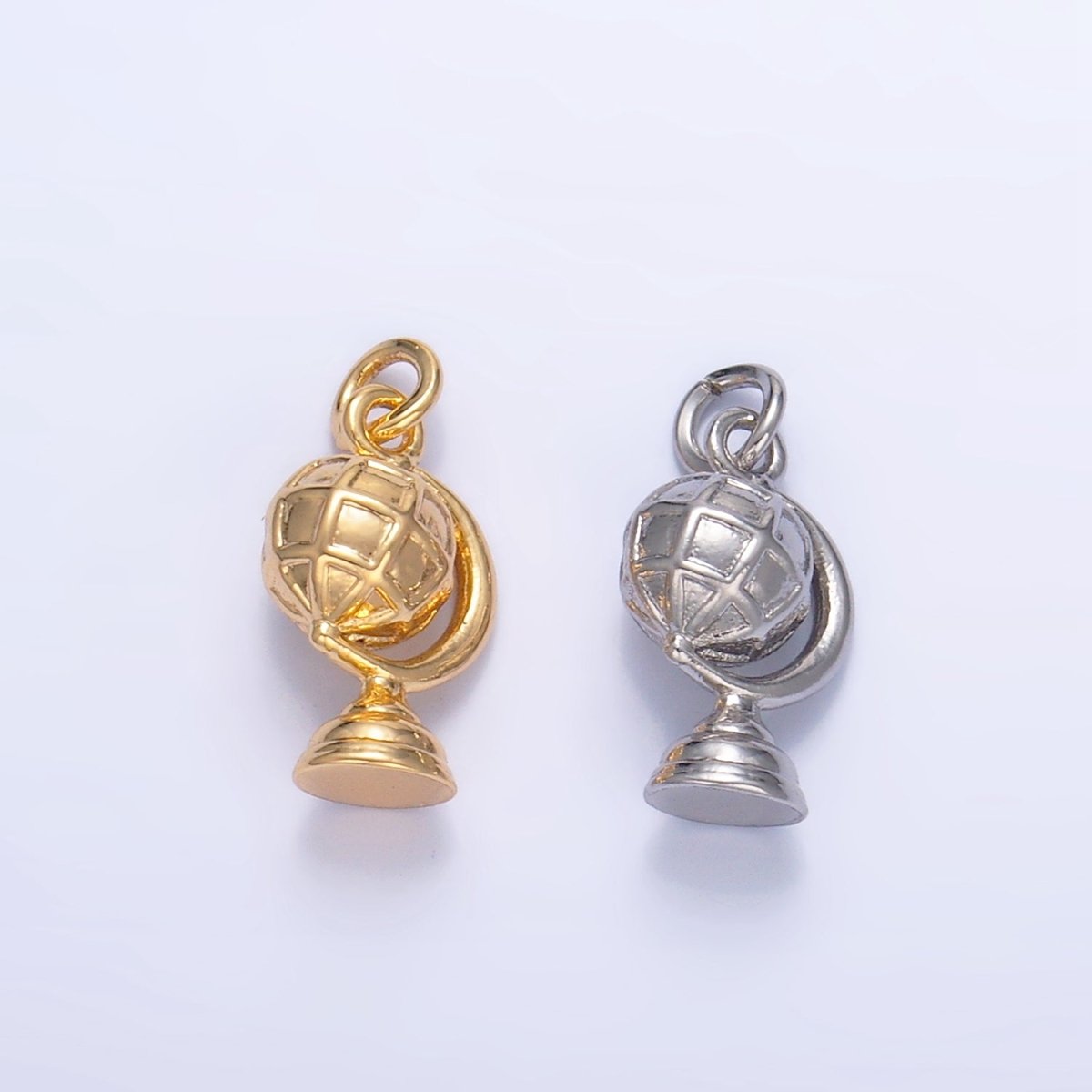 24K Gold Filled Travel World Globe Multidimensional 3D Charm in Gold &amp; Silver | W131