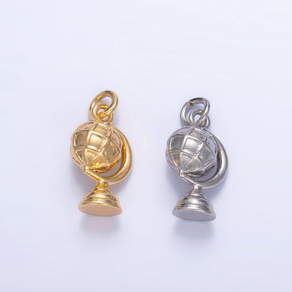 24K Gold Filled Travel World Globe Multidimensional 3D Charm in Gold &amp; Silver | W131