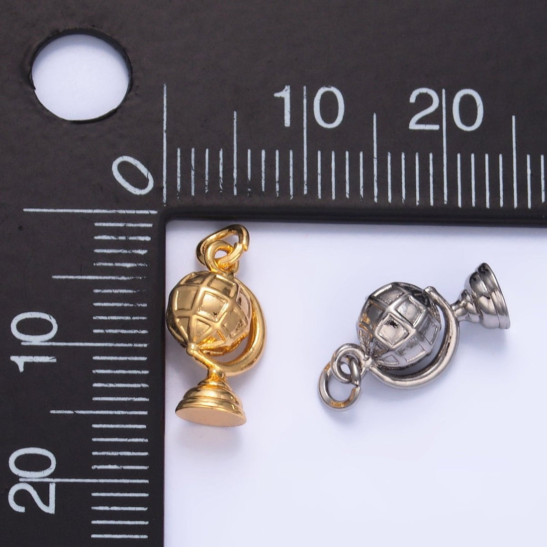 24K Gold Filled Travel World Globe Multidimensional 3D Charm in Gold &amp; Silver | W131