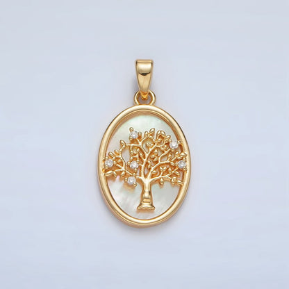 24K Gold Filled Tree CZ Shell Pearl Bezel Oval Pendant in Gold &amp; Silver | AA1525