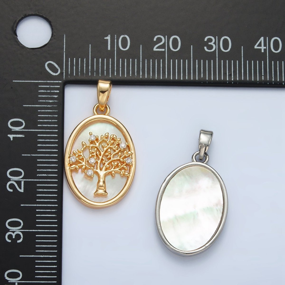 24K Gold Filled Tree CZ Shell Pearl Bezel Oval Pendant in Gold &amp; Silver | AA1525